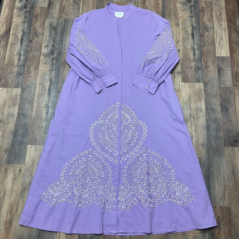 Hyacinth House Women's Large Woven 100% Cotton Embroidered Wisteria Caftan - Picture 7 of 14